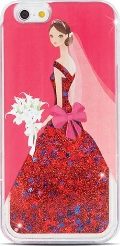 iPhone SE 2022 / SE 2020 / 8 / 7 Θήκη Σιλικόνης Κυρία Με Κινούμενη Χρυσοσκονη Κόκκινη Silicone Case Lady Glitter Red