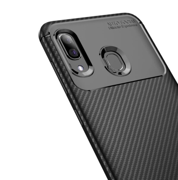 Samsung Galaxy A40 Θήκη Σιλικόνης Μαύρο Carbon Fiber Silicone Case Black