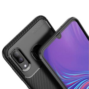 Samsung Galaxy A40 Θήκη Σιλικόνης Μαύρο Carbon Fiber Silicone Case Black
