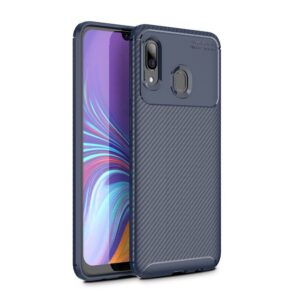 Samsung Galaxy A40 Θήκη Σιλικόνης Μπλε Carbon Fiber Silicone Case Blue