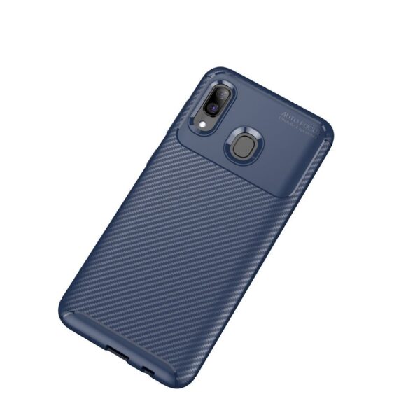 Samsung Galaxy A40 Θήκη Σιλικόνης Μπλε Carbon Fiber Silicone Case Blue