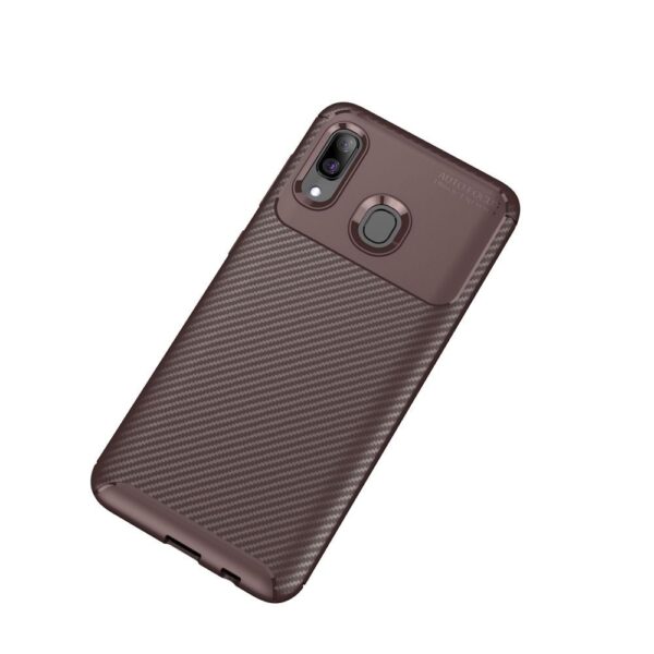 Samsung Galaxy A40 Θήκη Σιλικόνης Καφέ Carbon Fiber Silicone Case Brown