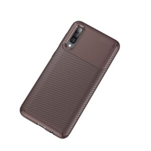 Samsung Galaxy A70 Θήκη Σιλικόνης Καφέ Carbon Fiber Silicone Case Brown