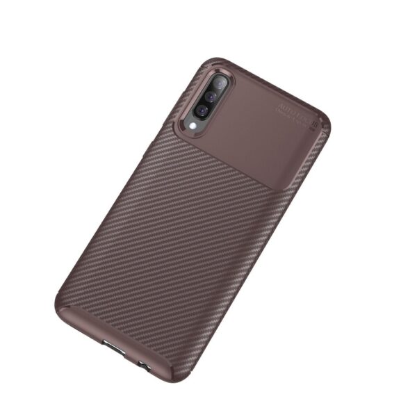 Samsung Galaxy A70 Θήκη Σιλικόνης Καφέ Carbon Fiber Silicone Case Brown