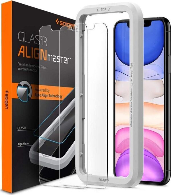 Spigen® (x2Pack) GLAStR ALIGNmaster™ iPhone 11 / XR Premium Tempered Glass Screen Protector AGL00101