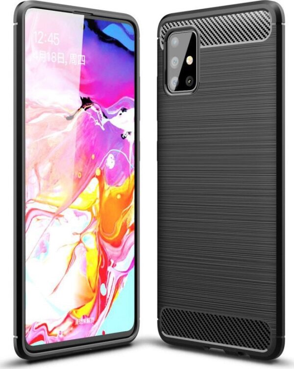 Θήκη Samsung Galaxy A71 Σιλικόνης Μαύρη Brushed Carbon Fiber Silicone Case Black