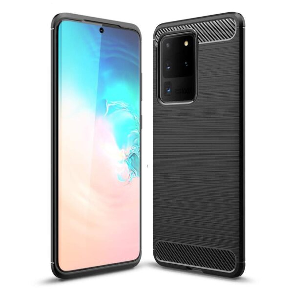 Θήκη Samsung Galaxy S20 Ultra Σιλικόνης Μαύρη Brushed Carbon Fiber Silicone Case Black