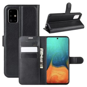 Θήκη Samsung Galaxy A71 Βιβλίο Μαύρο Litchi Texture Horizontal Flip Leather Case With Holder & Card Slots Black