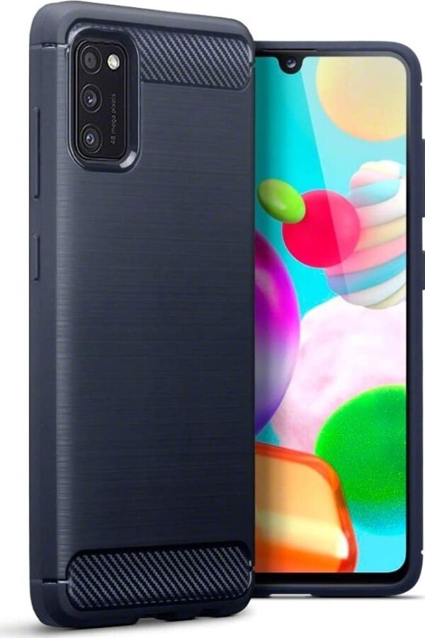 Θήκη Samsung Galaxy A41 Σιλικόνης Μπλε Brushed Carbon Fiber Silicone Case Blue