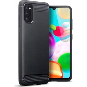 Θήκη Samsung Galaxy A41 Σιλικόνης Μαύρη Brushed Carbon Fiber Silicone Case Black
