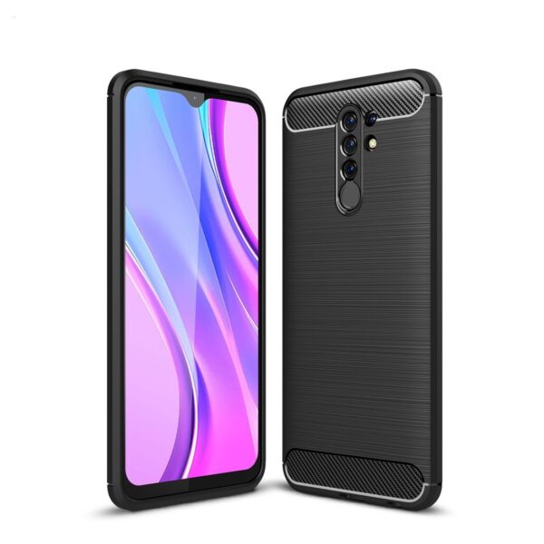 Θήκη Xiaomi Redmi 9 Σιλικόνης Μαύρη Brushed Carbon Fiber Silicone Case Black