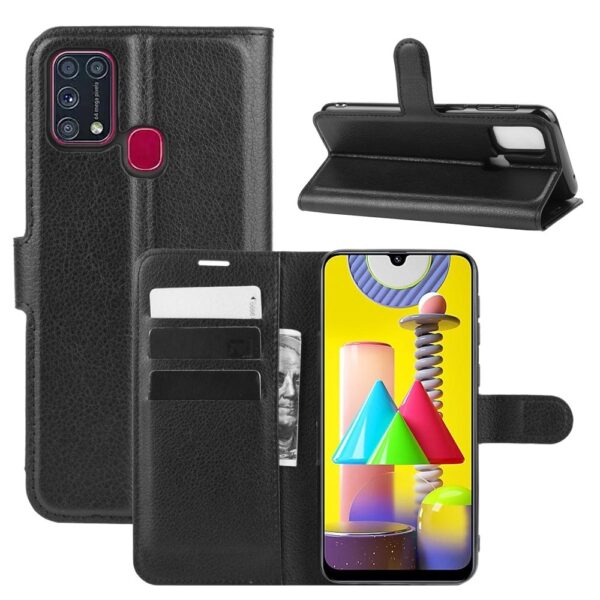 Θήκη Samsung Galaxy M31 Βιβλίο Μαύρο Litchi Texture Horizontal Flip Protective Case with Holder & Card Slots & Wallet Black