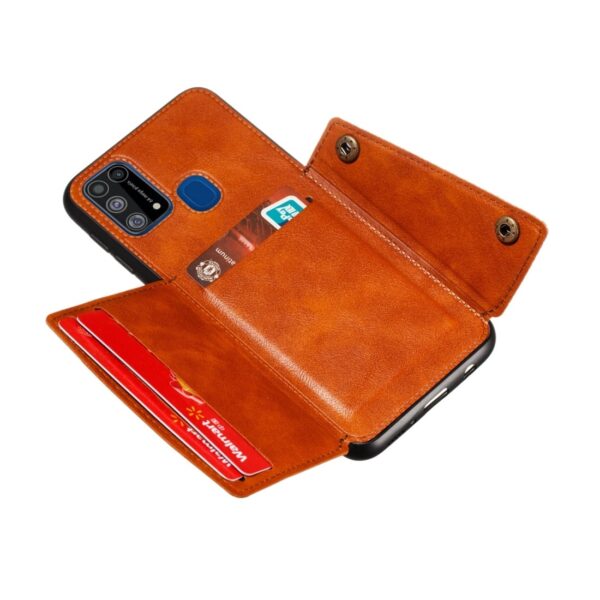Θήκη Samsung Galaxy M31 Καφέ Double Buckle PU + TPU Shockproof Magnetic Protective Case with Card Slot Brown