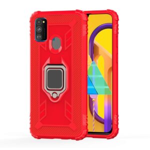 Θήκη Samsung Galaxy M21 Σιλικόνης Κόκκινη Carbon Fiber Protective Case with 360 Degree Rotating Ring Holder Red