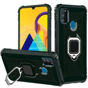 Θήκη Samsung Galaxy M21 Σιλικόνης Πράσινη Carbon Fiber Protective Case with 360 Degree Rotating Ring Holder Green