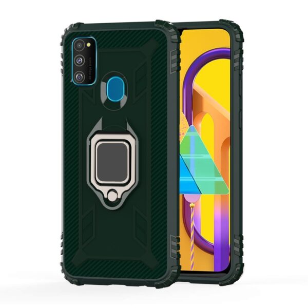 Θήκη Samsung Galaxy M21 Σιλικόνης Πράσινη Carbon Fiber Protective Case with 360 Degree Rotating Ring Holder Green