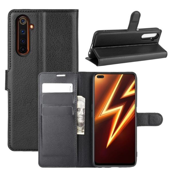 Θήκη Realme 6 Pro Βιβλίο Μαύρο Litchi Texture Horizontal Flip Protective Case with Holder & Card Slots & Wallet Black