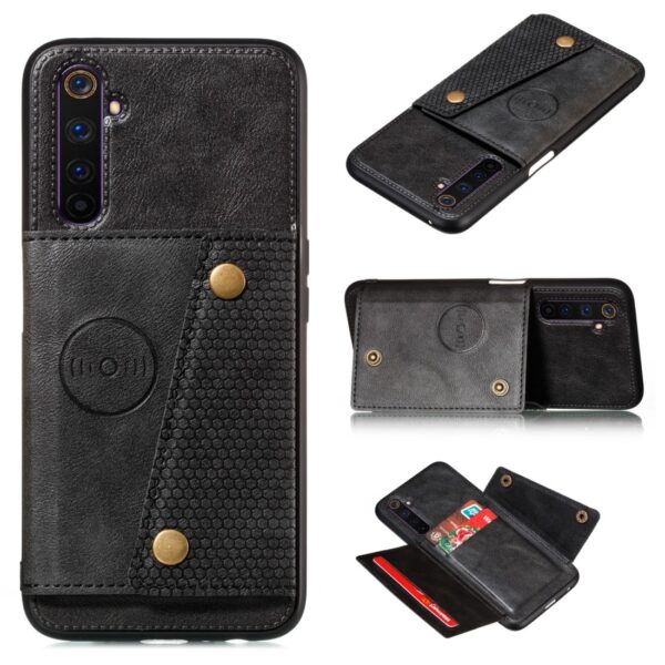 Θήκη Realme 6 Pro Μαύρη PU + TPU Shockproof Magnetic Protective Case with Card Slots Black