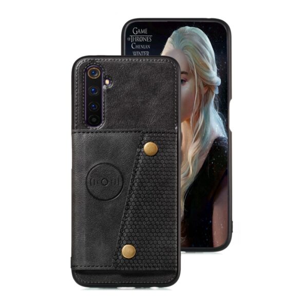 Θήκη Realme 6 Pro Μαύρη PU + TPU Shockproof Magnetic Protective Case with Card Slots Black
