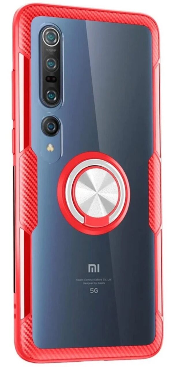 Forcell Xiaomi Mi 10 / Mi 10 Pro Acrylic Ring Holder Θήκη με Πλαίσιο Σιλικόνης Διάφανη - Red