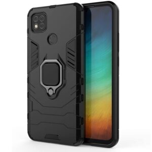 Σκληρή Θήκη Xiaomi Redmi 9C / Redmi 10A Μαύρη Με Σταντ Shockproof PC + TPU Protective Case with Magnetic Ring Holder Black