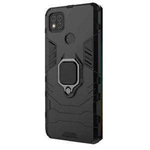 Σκληρή Θήκη Xiaomi Redmi 9C / Redmi 10A Μαύρη Με Σταντ Shockproof PC + TPU Protective Case with Magnetic Ring Holder Black