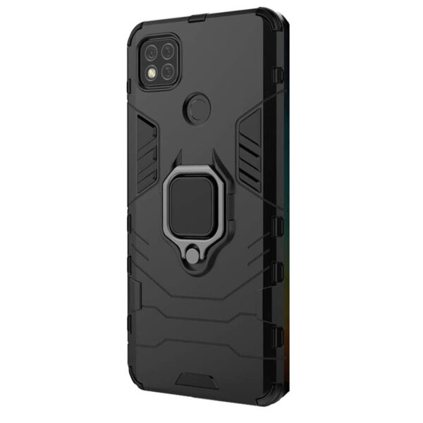 Σκληρή Θήκη Xiaomi Redmi 9C / Redmi 10A Μαύρη Με Σταντ Shockproof PC + TPU Protective Case with Magnetic Ring Holder Black