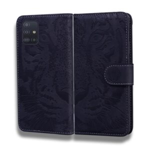 Θήκη Samsung Galaxy A51 4G Βιβλίο Μαύρο Τίγρης Tiger Embossing Pattern Horizontal Flip Case with Holder & Card Slots & Wallet