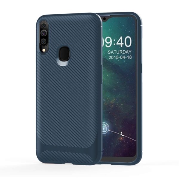 Θήκη Samsung Galaxy A20s Σιλικόνης Μπλε Carbon Fiber Texture Shockproof TPU Protective Case Blue