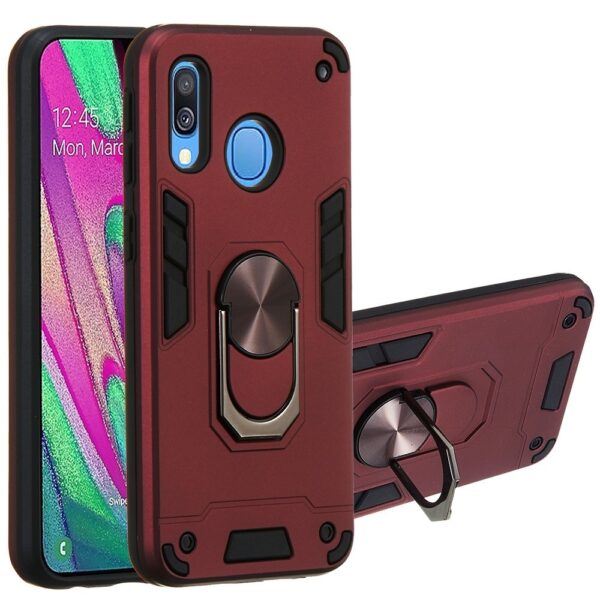 Θήκη Samsung Galaxy A40 Μπορντώ Με Σταντ 2 in 1 Armour Series PC + TPU Protective Case with Ring Holder Wine Red