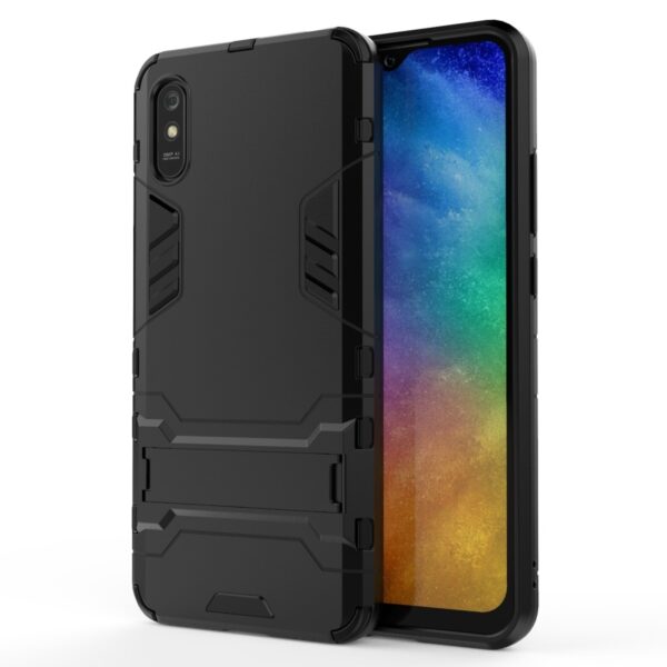 Xiaomi Redmi 9A / 9AT Σκληρή Θήκη Μαύρη PC + TPU Shockproof Protective Case with Holder Black Xiaomi Redmi 9A / 9AT Σκληρή Θήκη Μαύρη PC + TPU Shockproof Protective Case with Holder Black