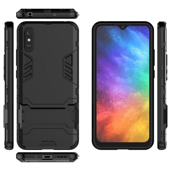 Xiaomi Redmi 9A / 9AT Σκληρή Θήκη Μαύρη PC + TPU Shockproof Protective Case with Holder Black