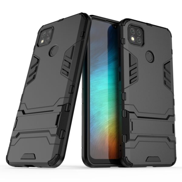 Σκληρή Θήκη Xiaomi Redmi 9C / Redmi 10A Μαύρη PC + TPU Shockproof Protective Case with Holder Black