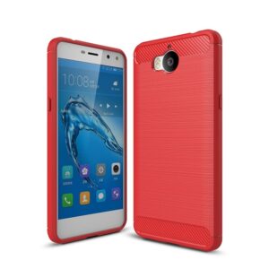 Θήκη Huawei Y6 2017 / Y5 2017 Σιλικόνης Κόκκινη Brushed Texture Carbon Fiber TPU Case Red
