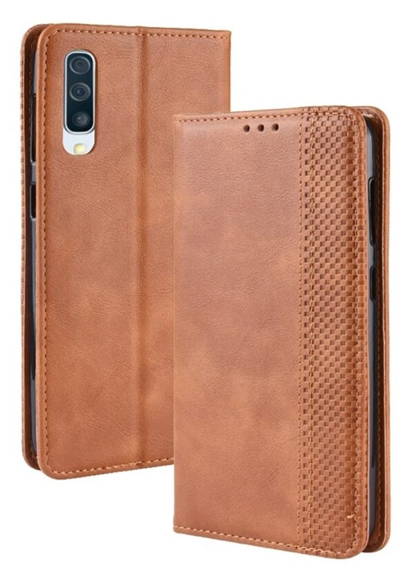 Tel1 Samsung Galaxy A50 / A30s Magnetic Retro Texture Θήκη Βιβλίο - Brown