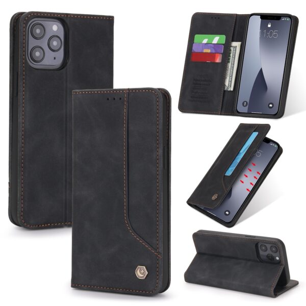 Θήκη iPhone 12 Pro Max Βιβλίο Μαύρο POLA 008 Series Retro Magnetic Horizontal Flip Case Black
