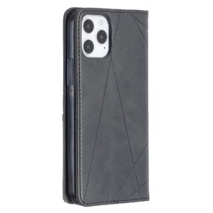 Θήκη iPhone 12 / 12 Pro Βιβλίο Μαύρο Rhombus Texture Horizontal Flip Magnetic Case Black