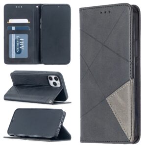 Θήκη iPhone 12 / 12 Pro Βιβλίο Μαύρο Rhombus Texture Horizontal Flip Magnetic Case Black