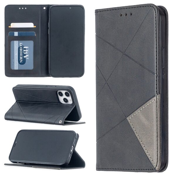 Θήκη iPhone 12 / 12 Pro Βιβλίο Μαύρο Rhombus Texture Horizontal Flip Magnetic Case Black