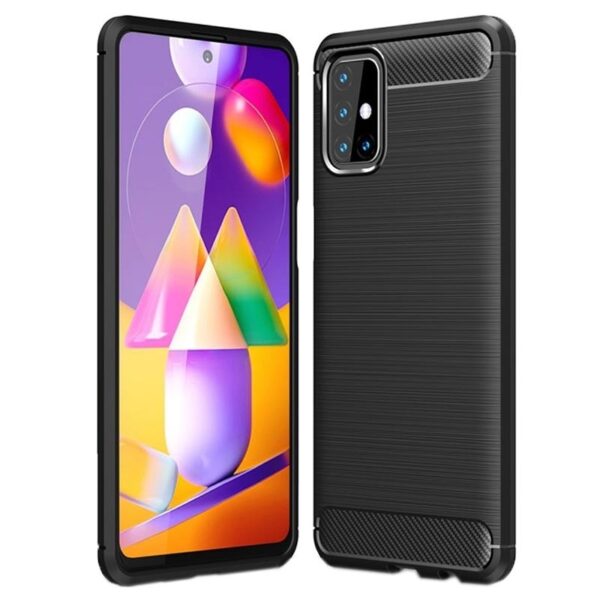 Θήκη Samsung Galaxy M31s Σιλικόνης Μαύρη Brushed Carbon Fiber Silicone Case Black