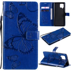 Θήκη Samsung Galaxy A42 Βιβλίο Μπλε Πεταλούδες 3D Butterflies Embossing Pattern Horizontal Flip Case Blue