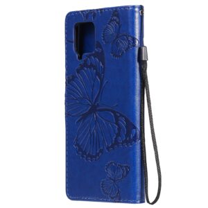 Θήκη Samsung Galaxy A42 Βιβλίο Μπλε Πεταλούδες 3D Butterflies Embossing Pattern Horizontal Flip Case Blue