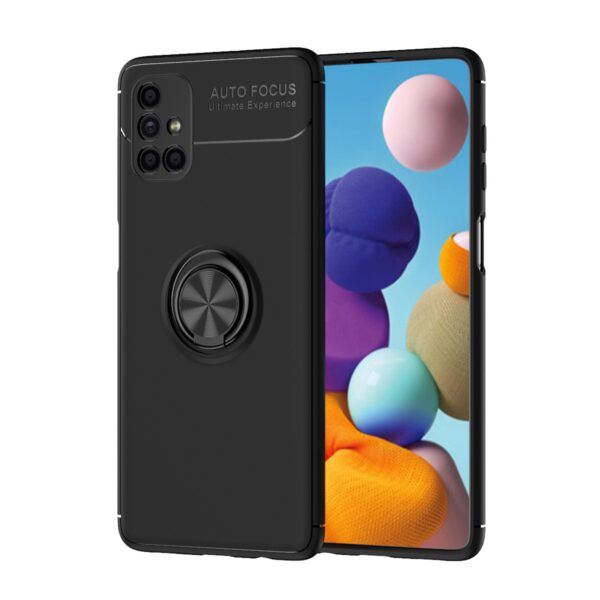 Θήκη Samsung Galaxy M51 Σιλικόνης Μαύρη Metal Ring Holder 360 Degree Rotating TPU Case Black+Black