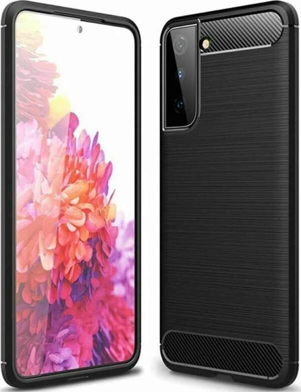 Θήκη Samsung Galaxy S21 5G Σιλικόνης Μαύρη Brushed Carbon Fiber Silicone Case Black