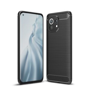 Θήκη Xiaomi Mi 11 Σιλικόνης Μαύρη Brushed Carbon Fiber Silicone Case Black