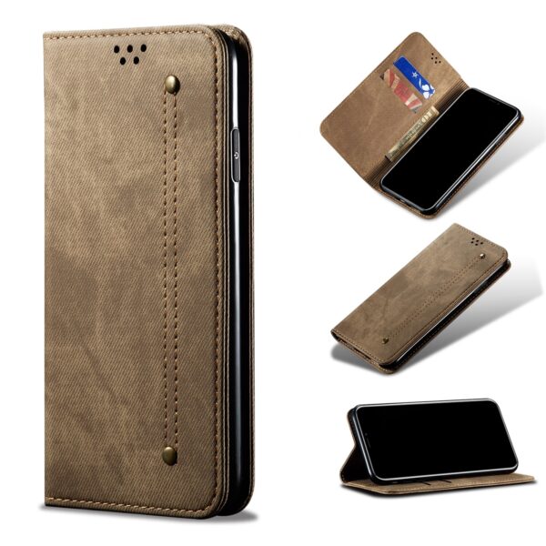 Θήκη Xiaomi Redmi Note 10 4G / Note 10S / Poco M5s Βιβλίο Χακί Denim Texture Casual Style Horizontal Flip Case Black Khaki