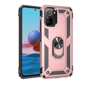 Θήκη Xiaomi Redmi Note 10 4G / Note 10S / Poco M5s Ροζ - Χρυσή Με Σταντ Shockproof TPU + PC Protective Case with 360 Degree Rota