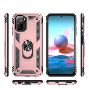 Θήκη Xiaomi Redmi Note 10 4G / Note 10S / Poco M5s Ροζ - Χρυσή Με Σταντ Shockproof TPU + PC Protective Case with 360 Degree Rota