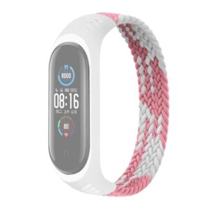 Λουράκι Xiaomi Mi Band 3 / 4 / 5 / 6 Universal Nylon Elasticity Weave Replacement Strap Watchband, Size:L 170mm Pink - White