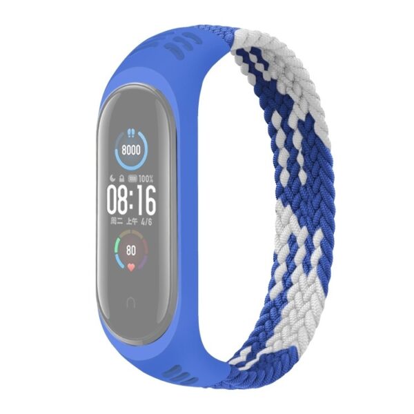 Λουράκι Xiaomi Mi Band 3 / 4 / 5 / 6 Universal Nylon Elasticity Weave Replacement Strap Watchband, Size:L 170mm Blue - White